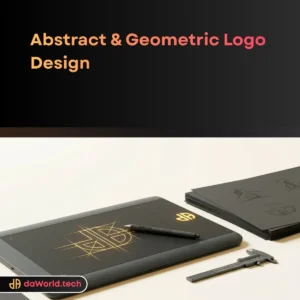 Geometric Logo Design interface showing golden ratio grid construction by daWorld