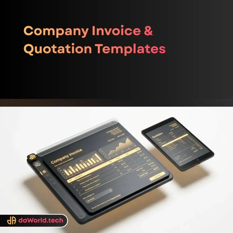 Holographic style Custom Invoice Design layout floating above a dark desk