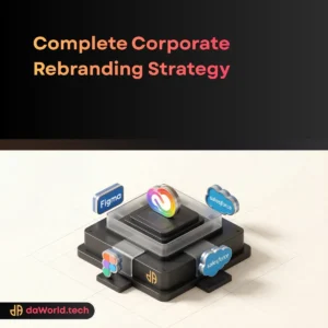 Corporate Rebranding Strategy interface and analytics in neon noir style by daWorld