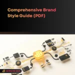 Brand Style Guide isometric mockup showing layout grids and color swatches by daWorld