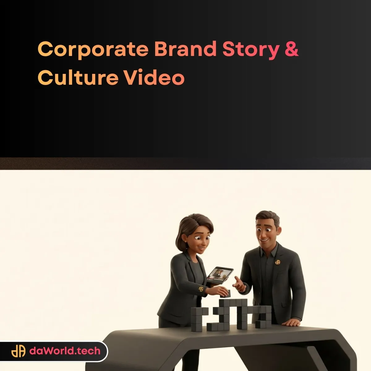 corporate-brand-story-video-production-main-daworld.webp Filming crew capturing candid office collaboration in neon noir style by daWorld