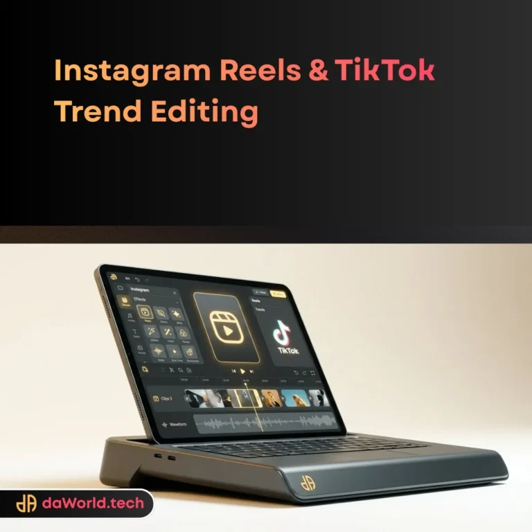 Instagram Reels & TikTok Trend Editing interface in neon noir style by daWorld