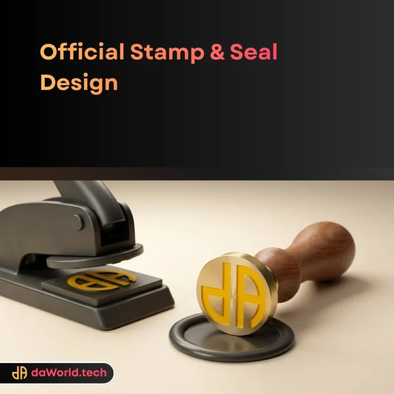 Corporate Seal Design interface in neon noir style by daWorld