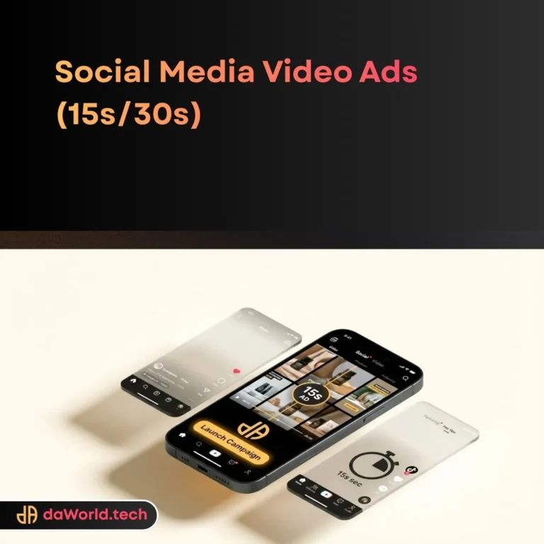 Social Media Video Ads performance dashboard in neon noir style by daWorld
