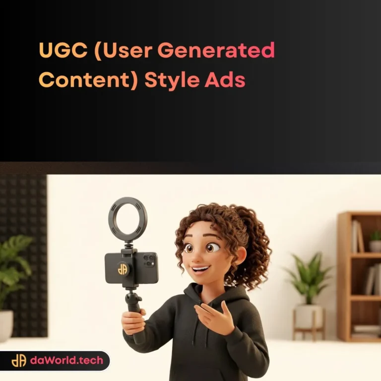 UGC Style Ads interface in neon noir style by daWorld