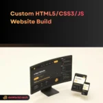 Custom HTML5 Website Development Services interface code matrix in neon noir style by daWorld