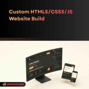 Custom HTML5 Website Development Services interface code matrix in neon noir style by daWorld