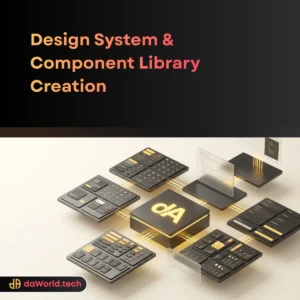 Design System Creation Services interface grid in neon noir style by daWorld