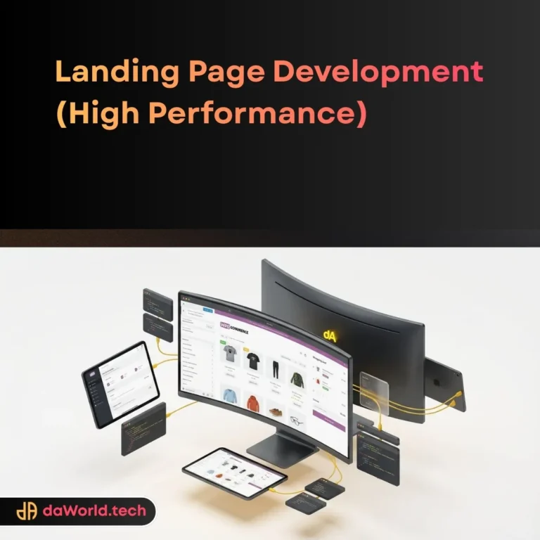 High Performance Landing Page Development interface in neon noir style by daWorld