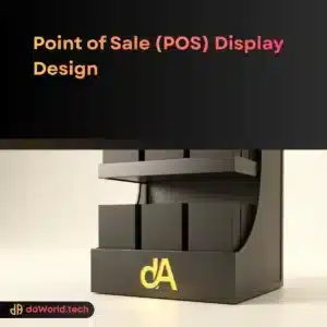 Futuristic **POS Display Design** featuring holographic elements and matte black finish by daWorld