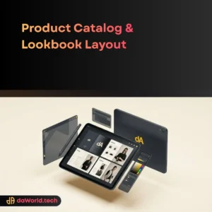 Product Catalog Design interface in neon noir style by daWorld