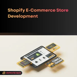 Shopify Store Development Services interface in neon noir style by daWorld