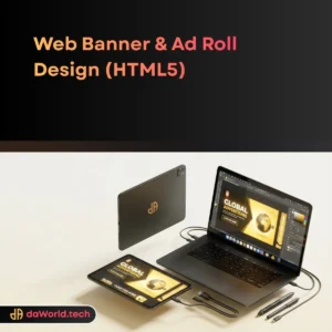 HTML5 Ad Design interface in neon noir style by daWorld
