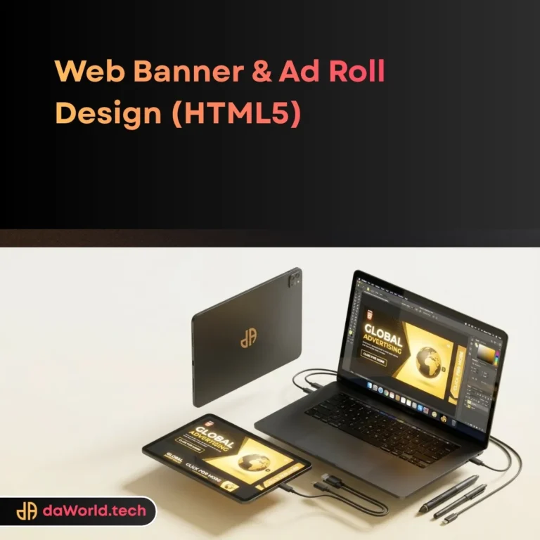 HTML5 Ad Design interface in neon noir style by daWorld