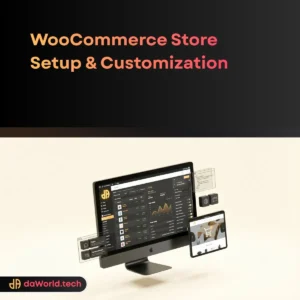 WooCommerce Customization Services interface in neon noir style by daWorld